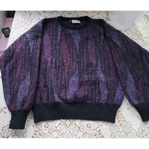 Vtg 80s 90s  Purple Cambio Italia Italian Womens Sweater Abstract Bulky Nerd